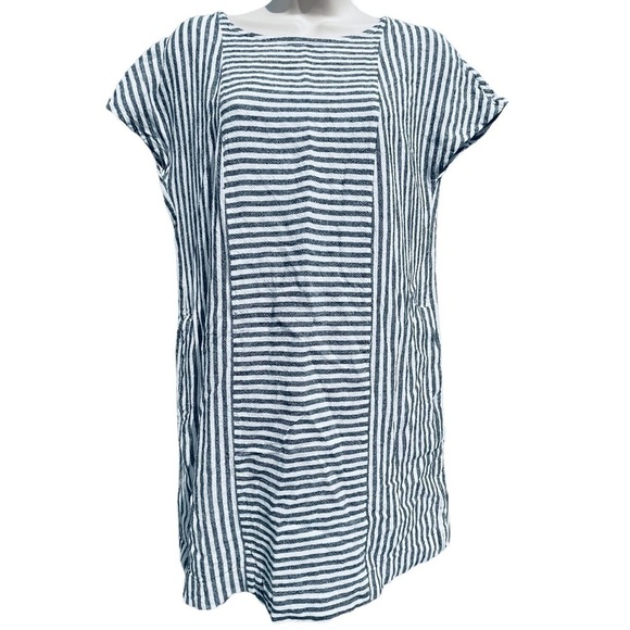 Mini Dress MADEWELL Stripe-Play Button-Back Tee Linen xsmall style g5305 - Picture 2 of 13